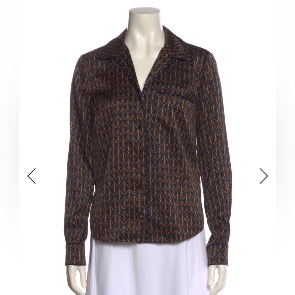 Veronica Beard Dark Navy and Gold Chain Link Detail Blouse. Worn twice